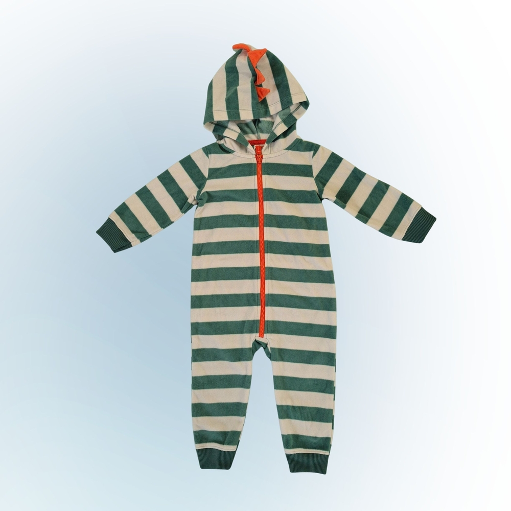 Toddler 18 Months Green and Cream Striped Dinosaur Onesie